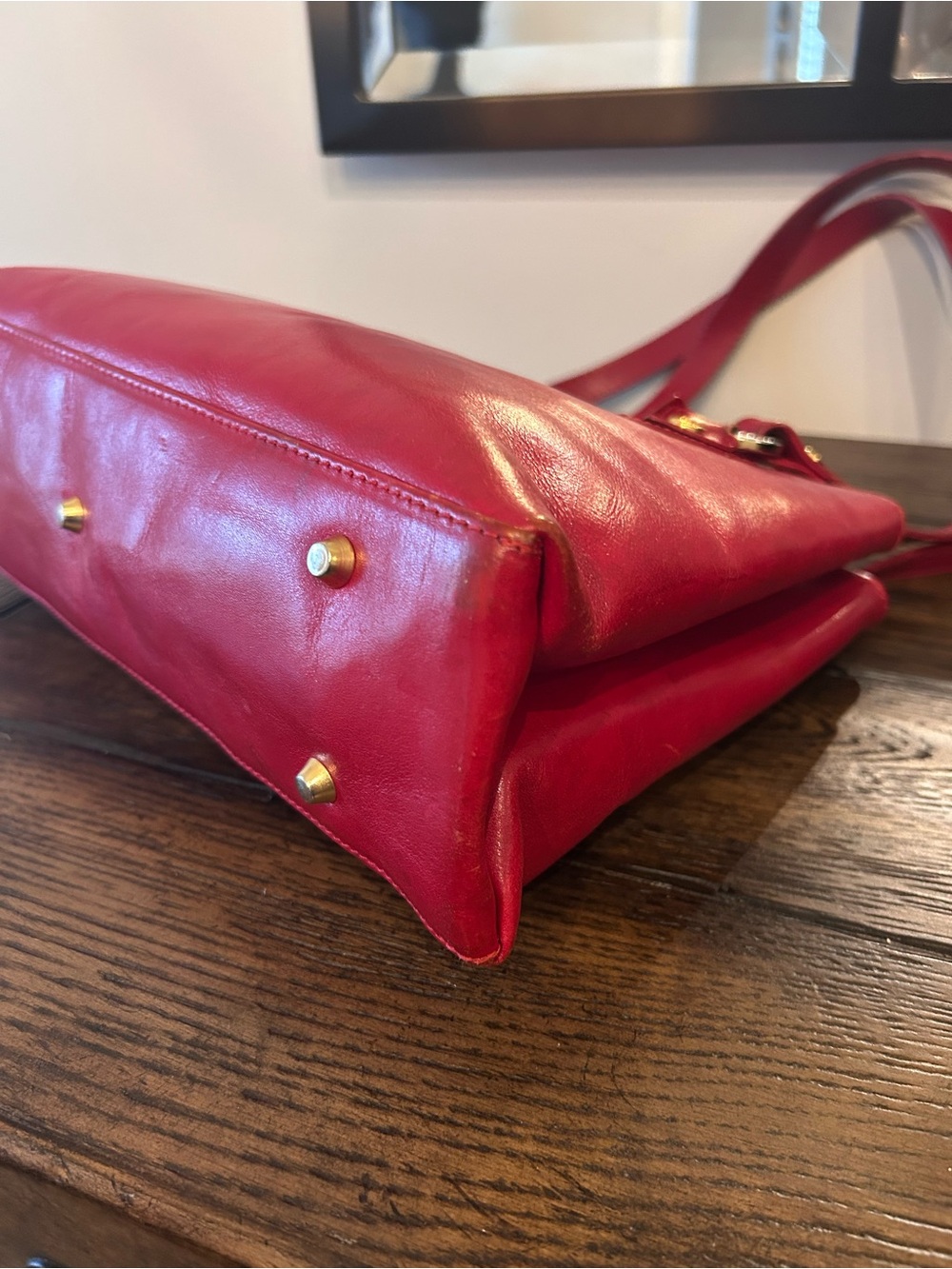 Valentina Italian red leather shoulder bag - Picture 7 of 14